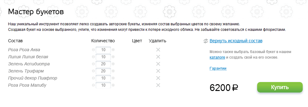 Мастер букетов - составление своего букета в интернет-магазине цветов